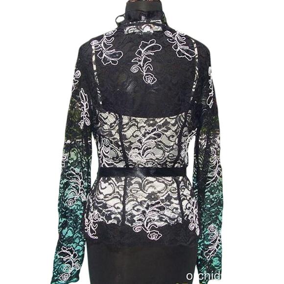 Cache Luxe Black Lace Sheer Illusion Lace Top Jacket White Trim New $228 NWT - Picture 11 of 11